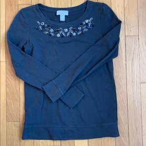 Gray, detailed neckline sweater